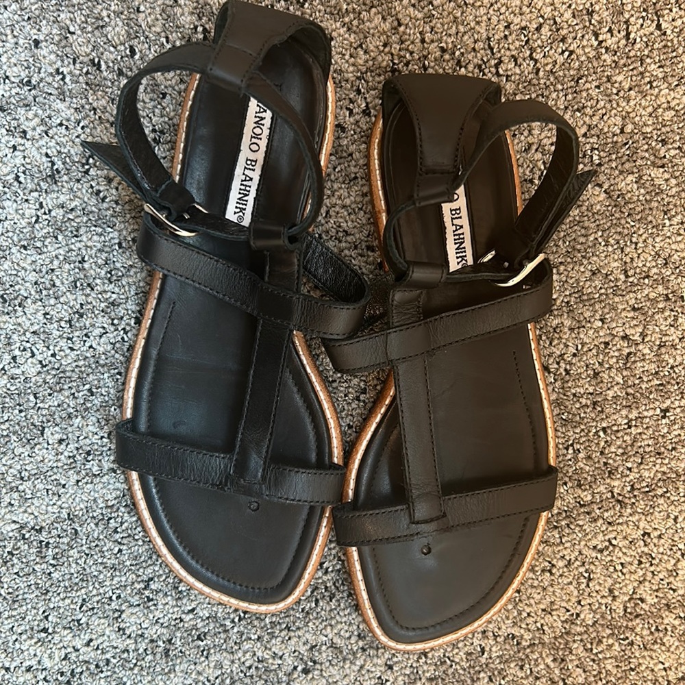 Brand new Manolo Blahnik black strappy sandals.